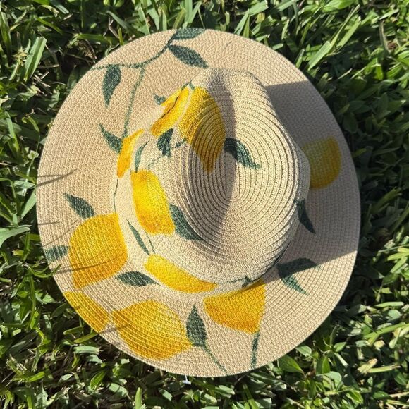 Accessories - Hand Painted Lemon Fedora BRAND NEW - Adjustable Sizing
